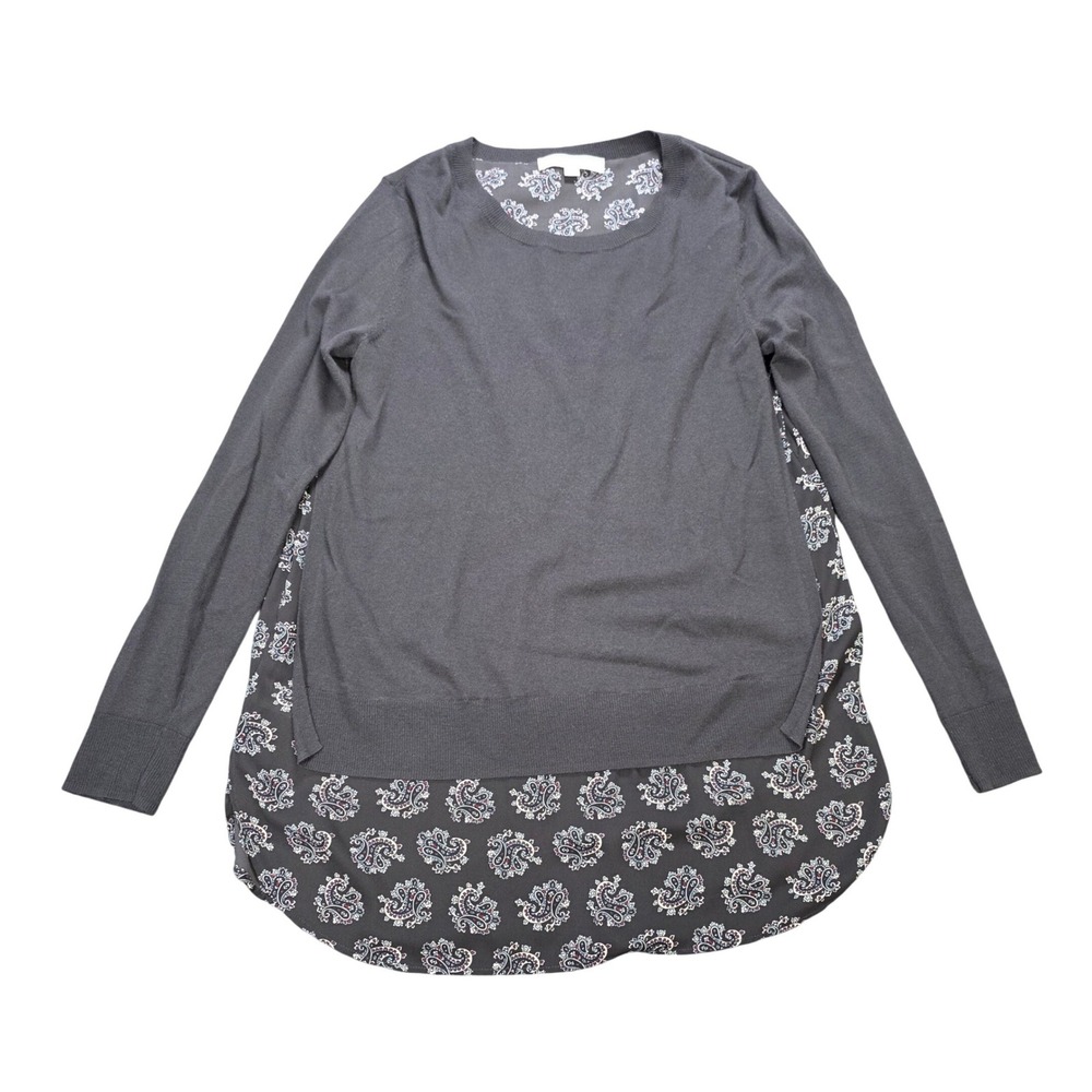 Ann Taylor LOFT Paisley Mixed Media Sweater Women's Size M Gray Layered Wool
